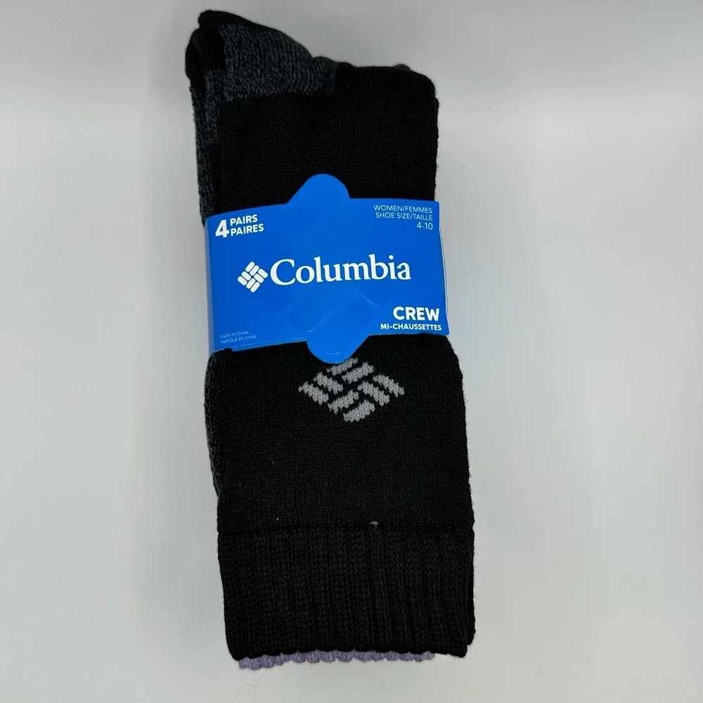 Columbia Crew Socks Women 4-10 Purple Black 4-Pack NWT Snowflake Reinforced